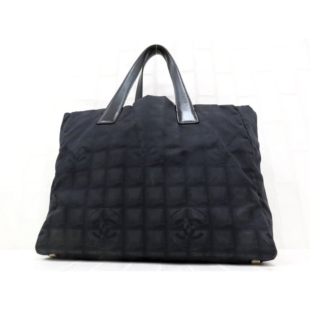 CHANEL Travel Line Calf Leather Leather Tote Bag Black Coco
